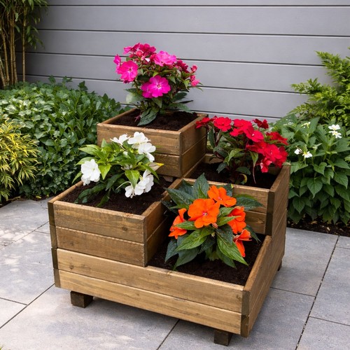 Wooden tiered planters - tiered,